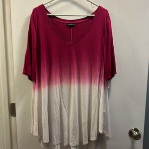 Lane Bryant Ombre Swing Collection T Tee Shirt White and Pink  Size 18/20 V Neck